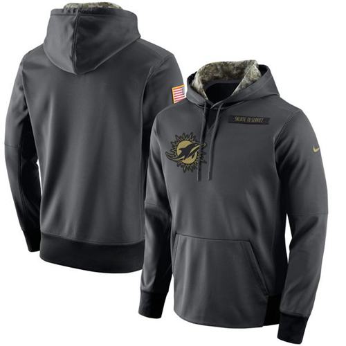 Men's Miami Dolphins Nike Anthracite Salute to Service Player Performance Hoodie - Click Image to Close